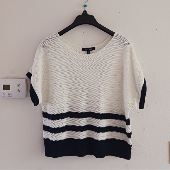 Ellen Tracy Open Stitch‎ Stripe Women's Top - Picture 2 of 7